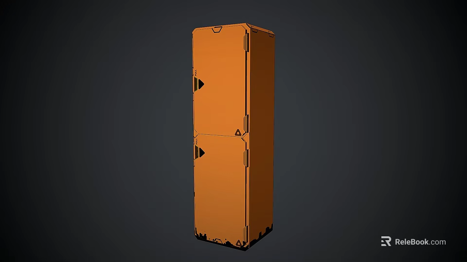 Orange Tall Cabinet With Double Doors And Metal Hinges Simple Design 3d model 