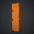 Orange Tall Cabinet With Double Doors And Metal Hinges Simple Design
