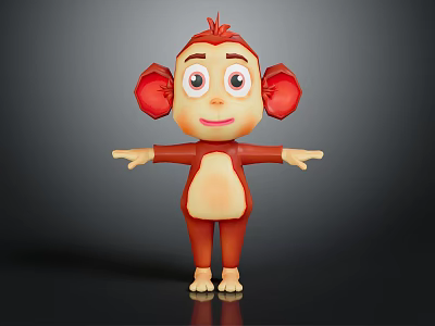 Cartoon Monkey Character 3D Model With Red Fur Big Ears Open Arms And Friendly Expression 3d model