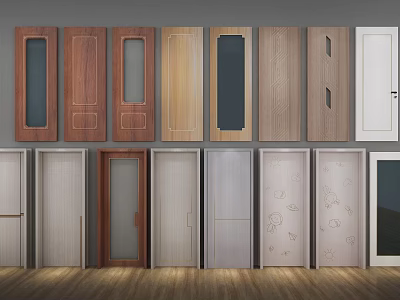 Various Hinged Doors With Different Materials And Design Styles For Home Interior 3d model