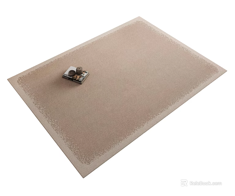 Light Beige Square Rug With Woven Texture And Decorative Accent Piece 3d model