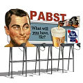 PABST Billboard Featuring Man's Portrait Question Text Beer Glass And Bottle