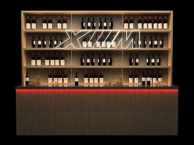 Modern Wine Cabinet Interior Design With Multilayer Shelves Wine Bottles And LED Lighting 3d model