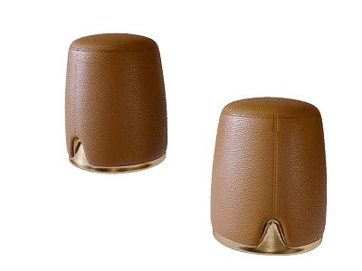 Elegant Brown Leather Sofa Stools With Gold Metal Legs Design 3d model