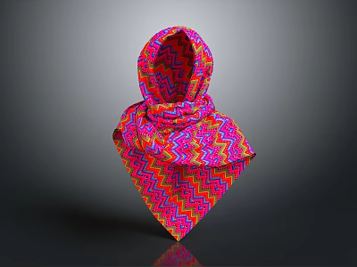 Vibrant Zigzag Pattern Headscarf With Pink Orange And Purple Colors For Daily Wear 3d model