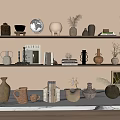 Minimalist Decorative Ornament Set With Vases Globe Books Decorative Jars And Plants On Shelves