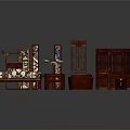 Chinese Traditional Red Wood Furniture Collection Including Bed Screen Table And Chairs