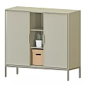 Modern Light Beige Console Cabinet With Two Doors Open Shelf Cactus And Storage Box 3d model