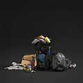 Everyday Household Items Including Trash Can Garbage Bag Cardboard Boxes And Plastic Bottles