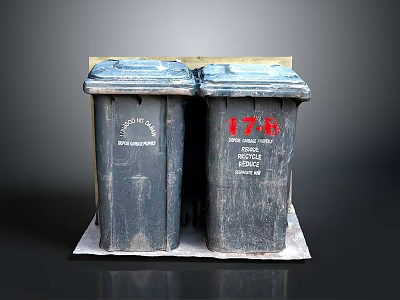 Double Household Trash Bins With Red Text Labels For Home Daily Use 3d model