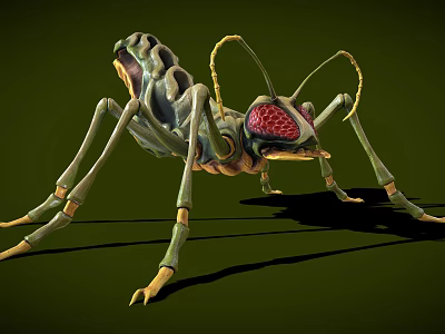 3D Rendered Reptile With Green Body Red Eye Area Long Antennae And Multiple Legs 3d model