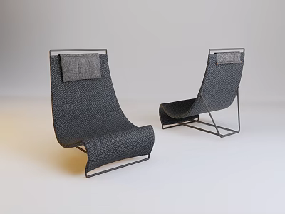 Two Stylish Modern Leisure Chairs With Gray Cushions And Metal Frame Design 3d model