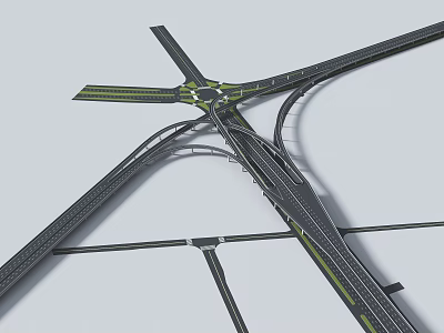 Elaborate Multi Level Road Interchange Featuring Multiple Lanes And Overpass Structures 3d model