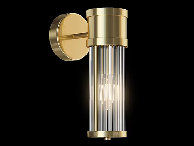 Elegant Golden Wall Lamp With Transparent Striped Shade And Illuminated Glow 3d model