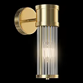 Elegant Golden Wall Lamp With Transparent Striped Shade And Illuminated Glow