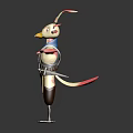 White feathered anthropomorphic bird with pink tipped wings wearing vest belt pouch and small weapon