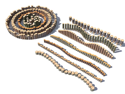 Creative Garden Ornament With Circular Wooden Log Design And Wavy Arrangement For Outdoor Decor 3d model