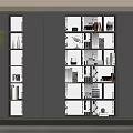 Modern Dark Storage Cabinet With Multiple Shelves Books Photo Frames And Potted Plant