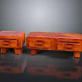 Two Wooden Furniture Pieces Small and Large With Drawers Mahogany Color Reflective Surface