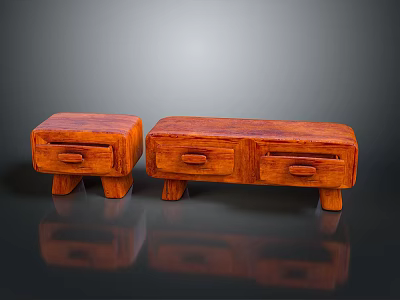 Two Wooden Furniture Pieces Small and Large With Drawers Mahogany Color Reflective Surface 3d model