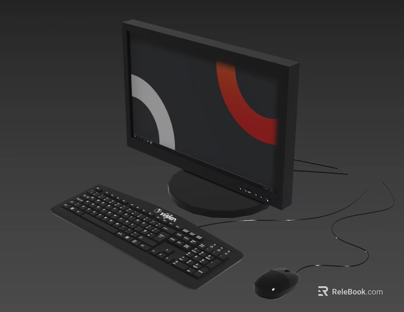 Black Desktop Computer Setup With Monitor Keyboard Mouse And Screen Graphics 3d model 