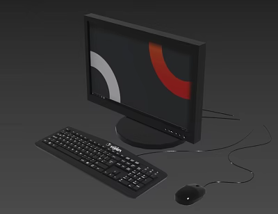 Black Desktop Computer Setup With Monitor Keyboard Mouse And Screen Graphics 3d model
