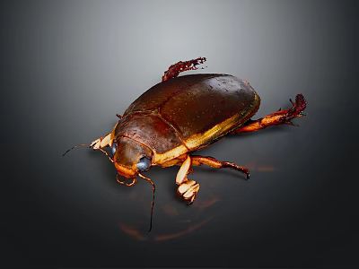 Close Up View Of Brown Flying Beetle With Detailed Wings And Textured Exoskeleton 3d model
