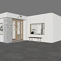 Modern Boutique Store Exterior With Glass Doors Wooden Frames Decorative Paintings And Bench