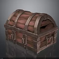 Vintage Wooden Treasure Chest With Curved Top Red Planks Metal Straps And Lock Clasps