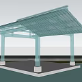 Modern Transparent Pergola With Glass Roof And White Frame On Waterfront Platform