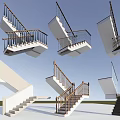 Modern Staircase Designs With Wooden Railings White Dark Steps And Geometric Structures