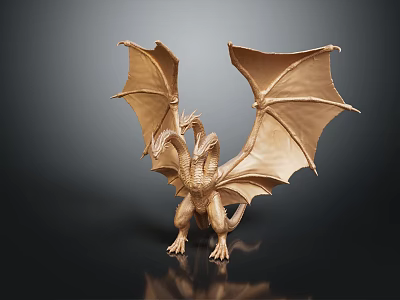Golden Dragon Sculpture Artisan Carved With Spread Wings And Intricate Details 3d model