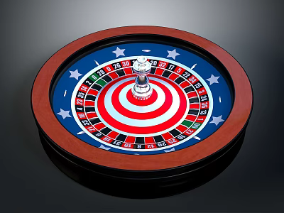 Home Entertainment Roulette Wheel With Wooden Frame Red Blue Sections White Stars And Metal Spindle 3d model