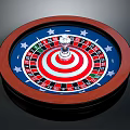 Home Entertainment Roulette Wheel With Wooden Frame Red Blue Sections White Stars And Metal Spindle