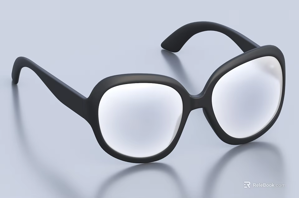 Black Oval Frame Eyeglasses With Clear Lenses And Shiny Reflection On Light Gray Background 3d model 