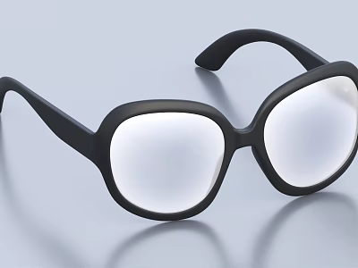 Black Oval Frame Eyeglasses With Clear Lenses And Shiny Reflection On Light Gray Background 3d model