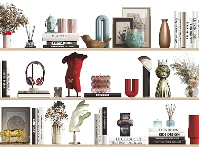 Modern Decorative Ornament Set With Vases Sculptures Books And Picture Frames 3d model