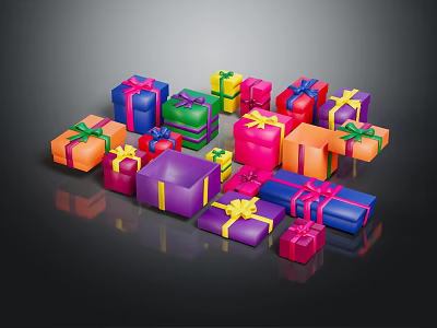 Colorful Gift Boxes With Decorative Ribbons Arranged In Pile For Daily Gifting 3d model