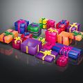Colorful Gift Boxes With Decorative Ribbons Arranged In Pile For Daily Gifting