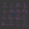 Blue Sailboat Silhouette Wall Decor With Various Nautical Design Styles 3d model