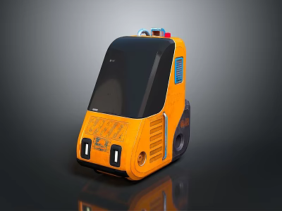 Orange Electronic Mobile Robot With Black Front Panel Top Lights Side Vents And Wheels 3d model