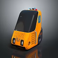 Orange Electronic Mobile Robot With Black Front Panel Top Lights Side Vents And Wheels