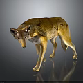 Realistic Wolf Animal Figure With Yellow Fur Standing On Dark Reflective Surface