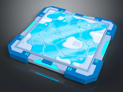 Futuristic Blue And White Square Platform With Geometric Surface Pattern And Glowing Edges 3d model