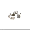 Rattan Table and Chair Set with Stools Decorative Vase and Fruits for Casual Seating
