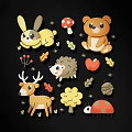Cute Animal Themed Wall Decor Featuring Rabbit Bear Deer and Nature Elements 3d model