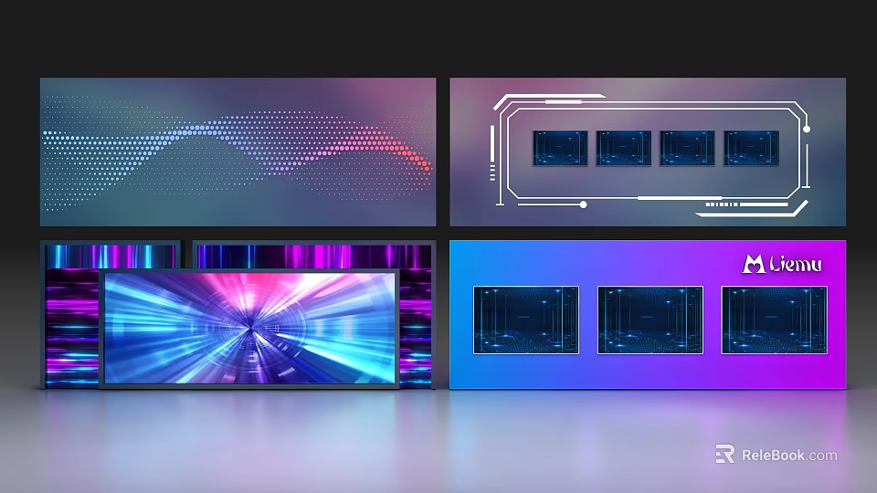 Modern Background Wall Designs With Neon Colors Geometric Patterns And Digital Display Elements 3d model 
