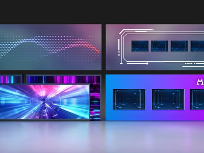 Modern Background Wall Designs With Neon Colors Geometric Patterns And Digital Display Elements 3d model