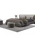 Modern Grey Double Bed Interior With Armchair Stool Nightstand And Rug 3d model
