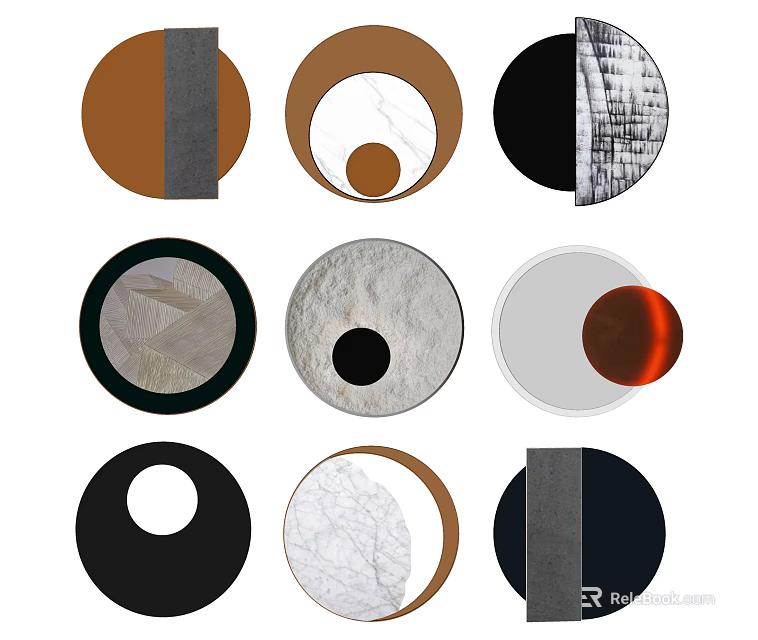 Contemporary Circular Wall Decor With Textured Patterns And Neutral Color Tones 3d model 